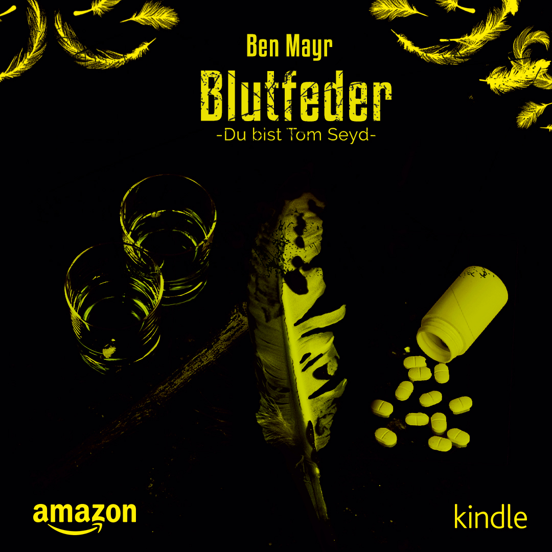 Blutfeder Mockup mit Feder und Tabletten.